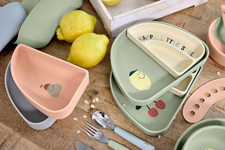 Jogo de Pratos de Silicone – Arco-íris e Frutas Alegres