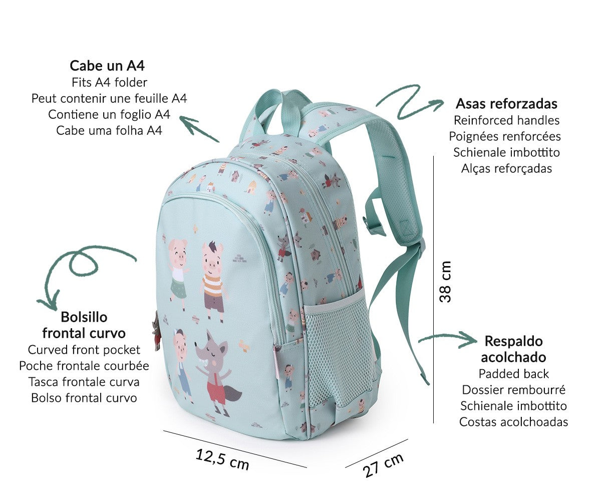 Mochila Escolar Média com Porta-Chaves - The Three Little Pigs