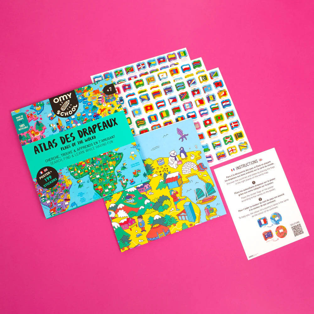 Poster Atlas do Mundo com Bandeiras - OMY School