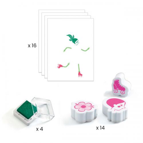 Kit de Carimbos - Meninas Floridas