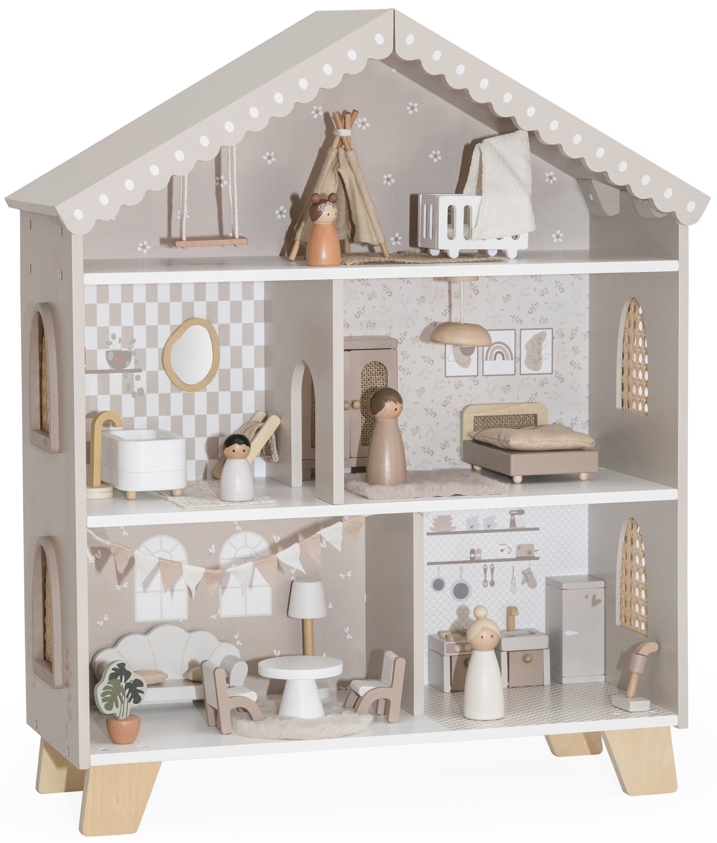 Casa de Bonecas em Madeira - Bege