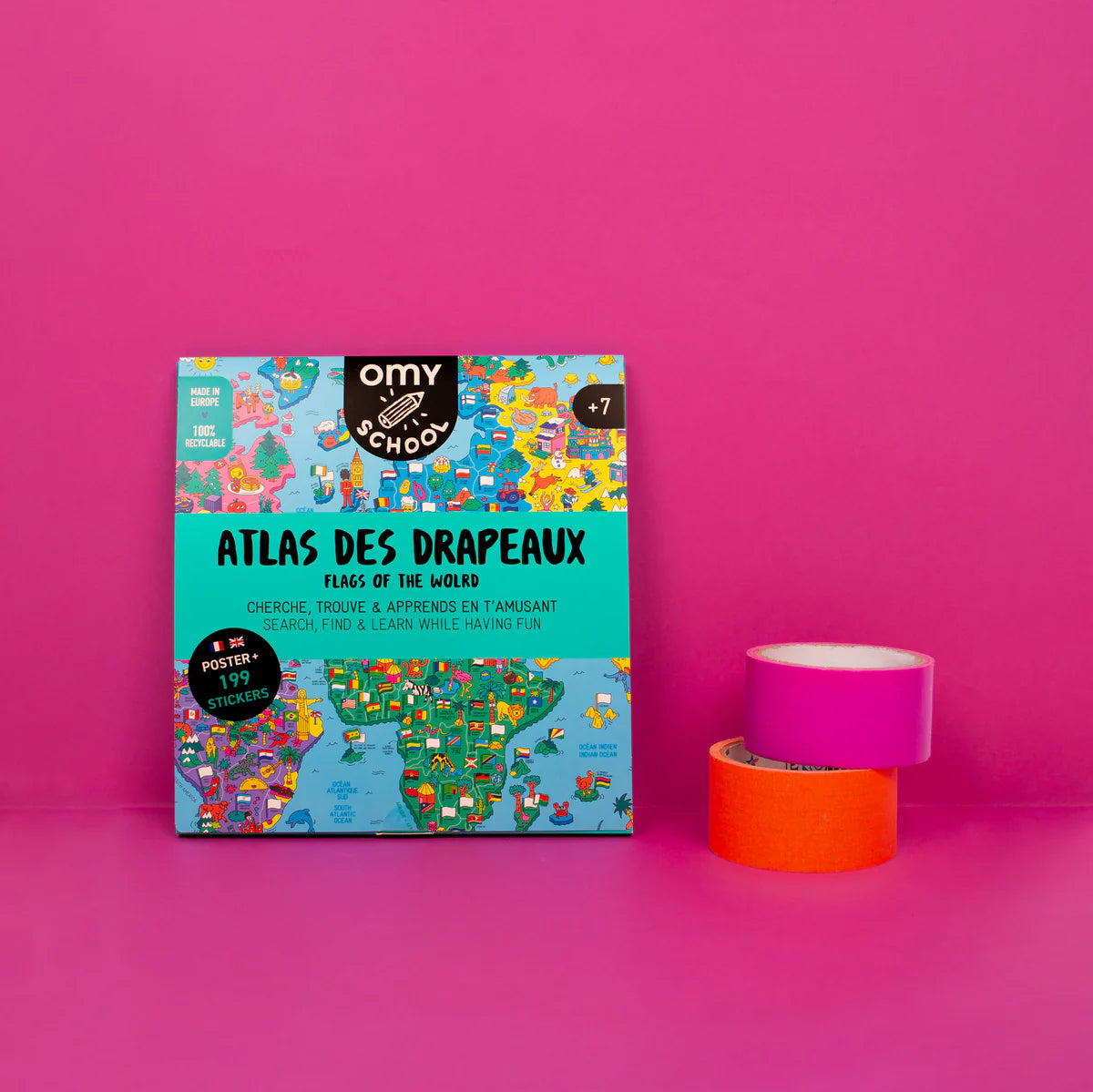 Poster Atlas do Mundo com Bandeiras - OMY School