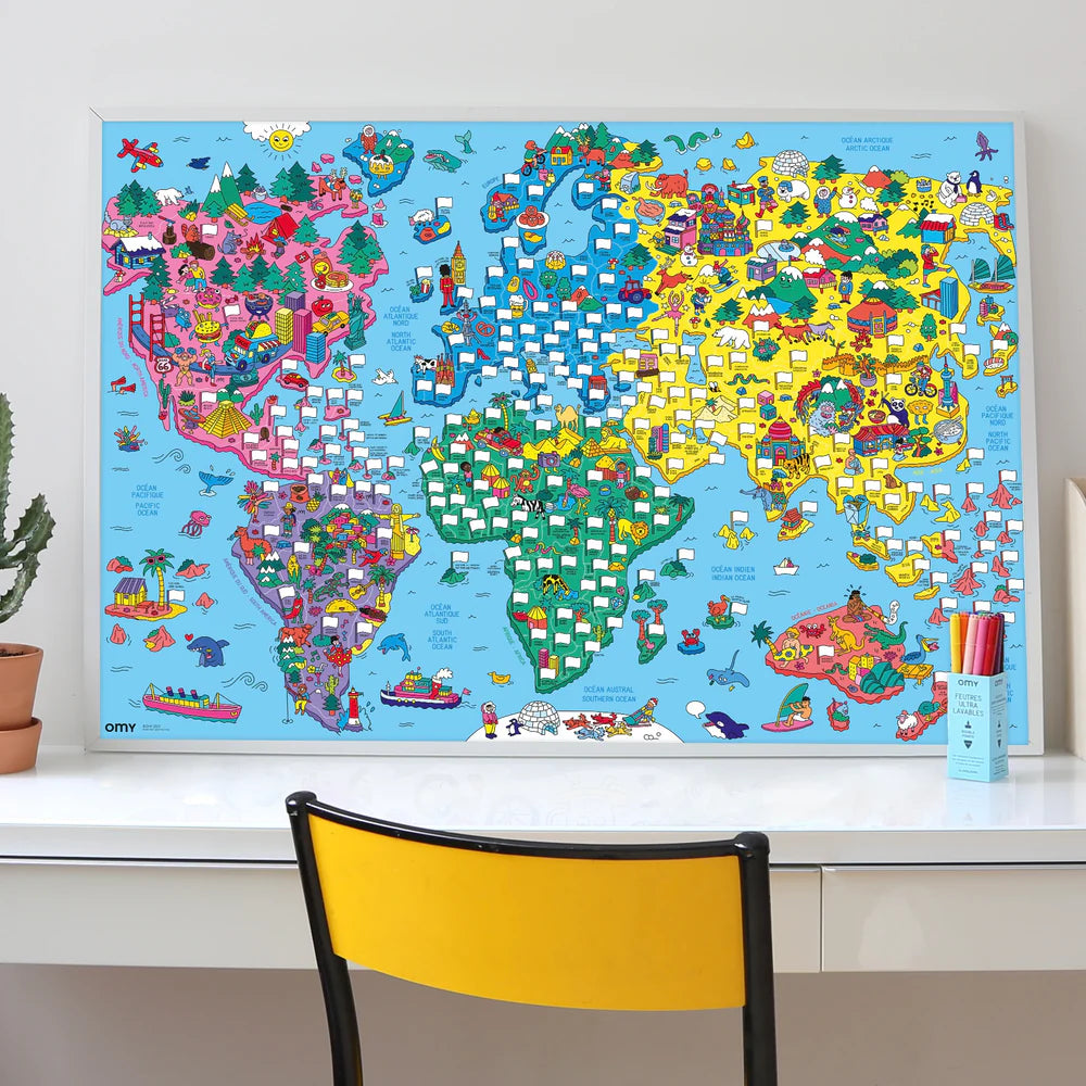 Poster Atlas do Mundo com Bandeiras - OMY School