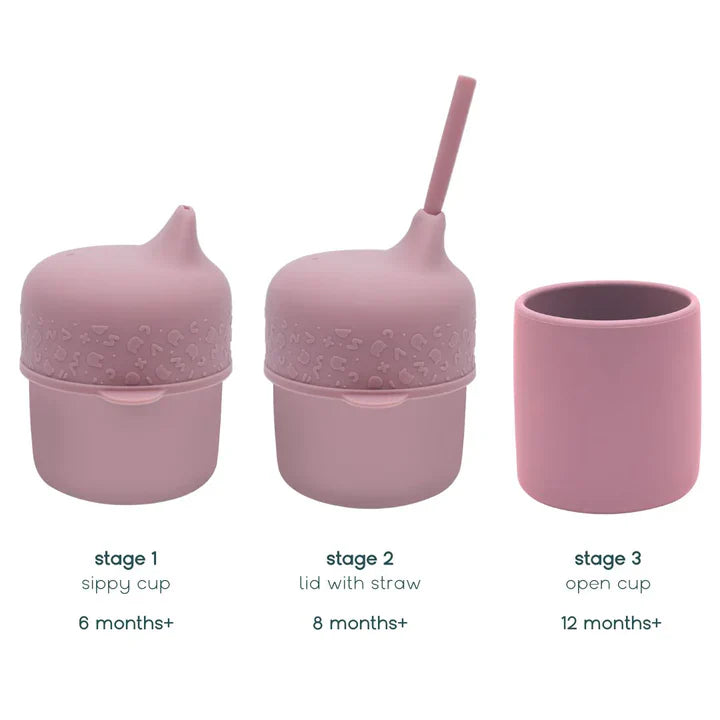 Set Copo de Silicone com Tampa e Palhinha - Rosa Pastel