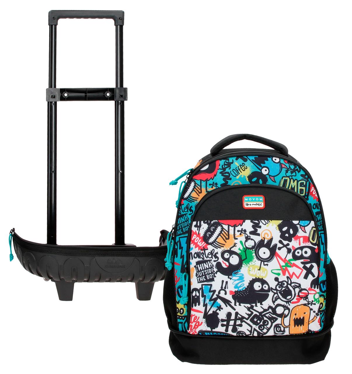 Mochila Compacta de 2 Rodas - Monsters Negro