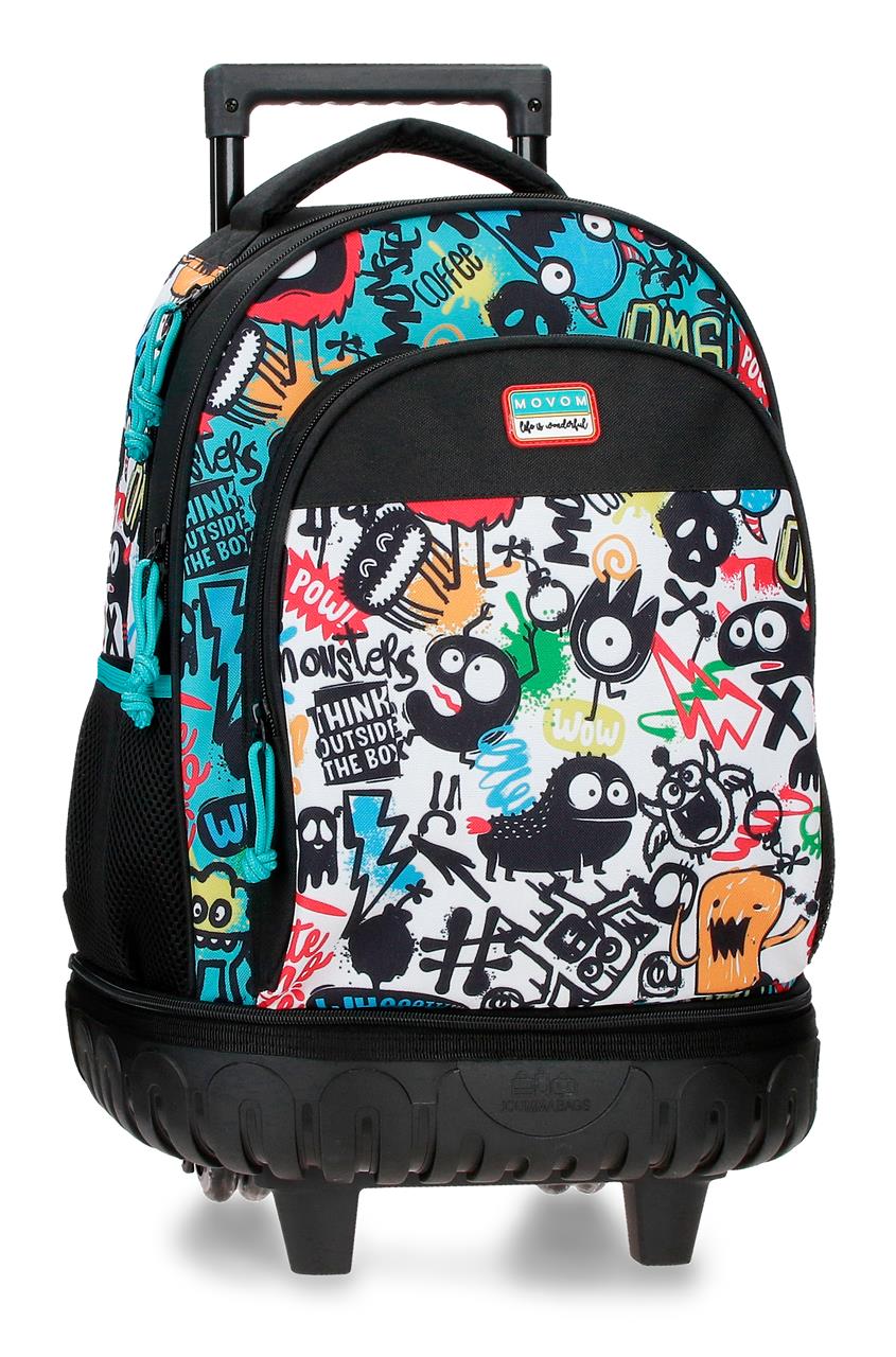 Mochila Compacta de 2 Rodas - Monsters Negro