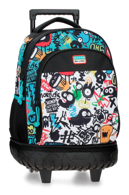 Mochila Compacta de 2 Rodas - Monsters Negro