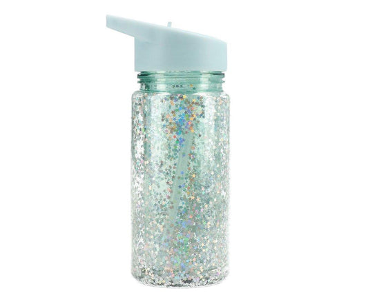 Garrafa com Palhinha de Plástico Personalizável - Glitter Stars Turquoise
