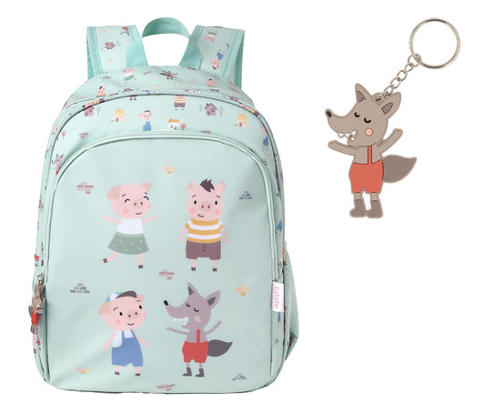 Mochila Escolar Média com Porta-Chaves - The Three Little Pigs