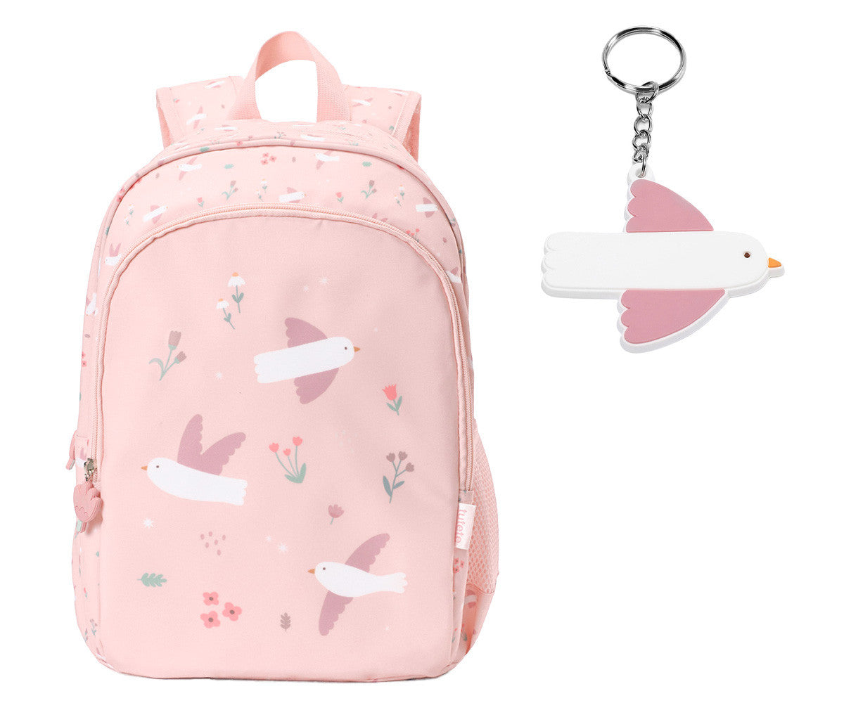 Mochila Escolar Média com Porta-Chaves - Blossom Birds