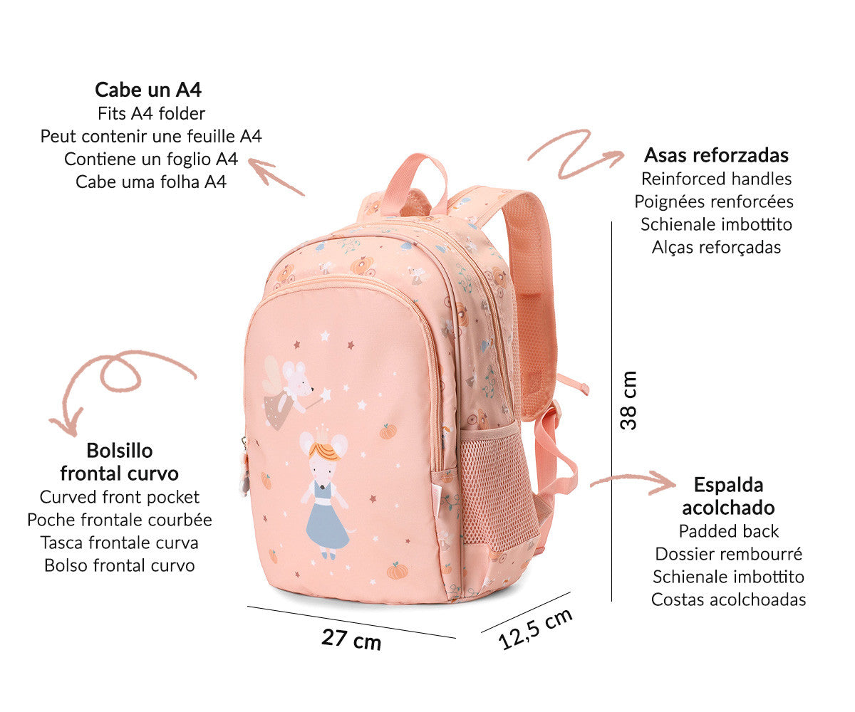 Mochila Escolar Média com Porta-Chaves - Mouse Fairies