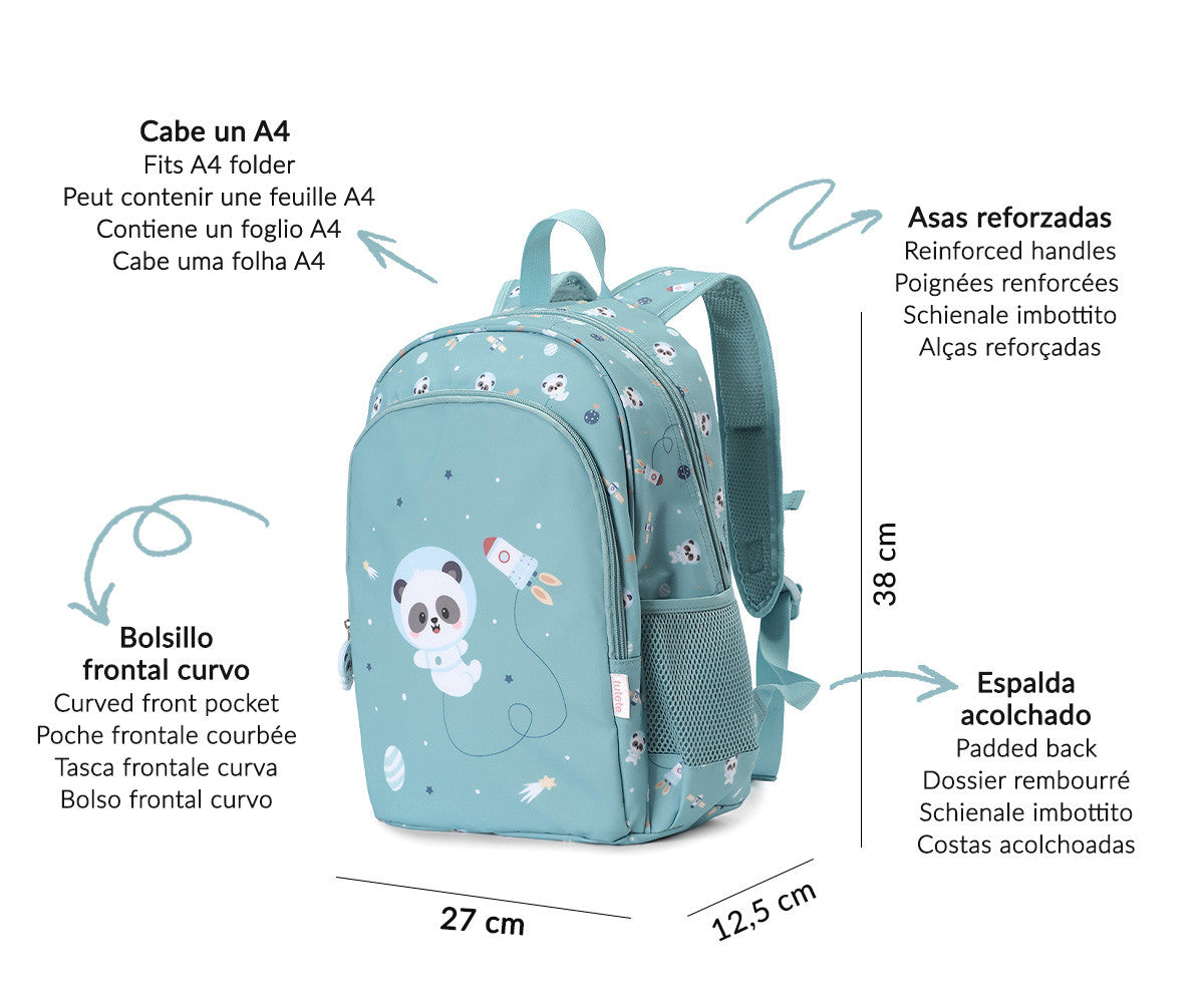 Mochila Escolar Média com Porta-Chaves - Pandas In Space