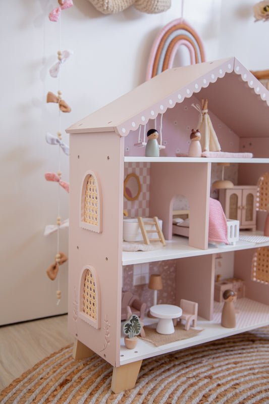 Casa de Bonecas em Madeira - Rosa