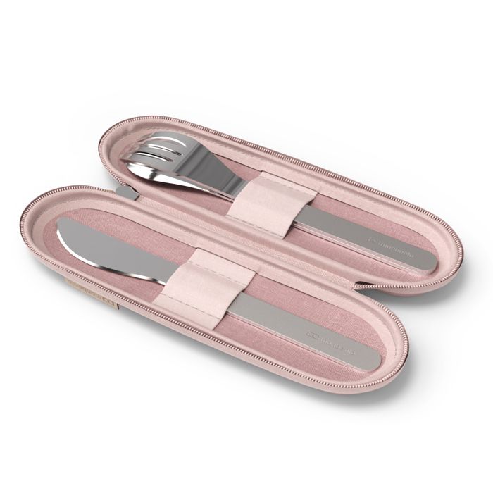 Talheres em Inox com Bolsa de Transporte - Rosa